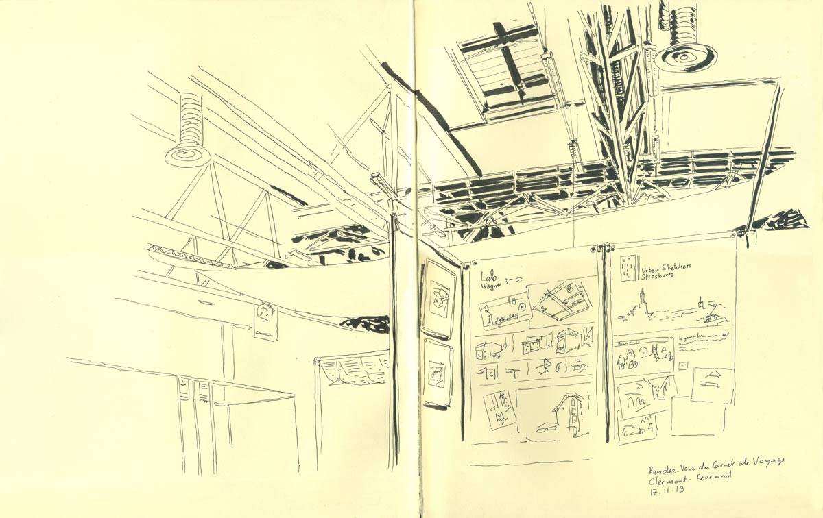 Ailleurs en France, Place du 1er Mai - Clermont Ferrant, Live Sketch durant le Rendez-vous du Carnet de Voyage