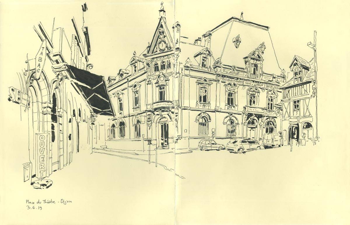 Dijon, rencontre Urban Sketchers, Place du Théâtre, 