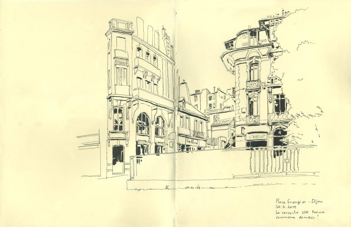 Dijon, rencontre Urban Sketchers, Place Grangier, 