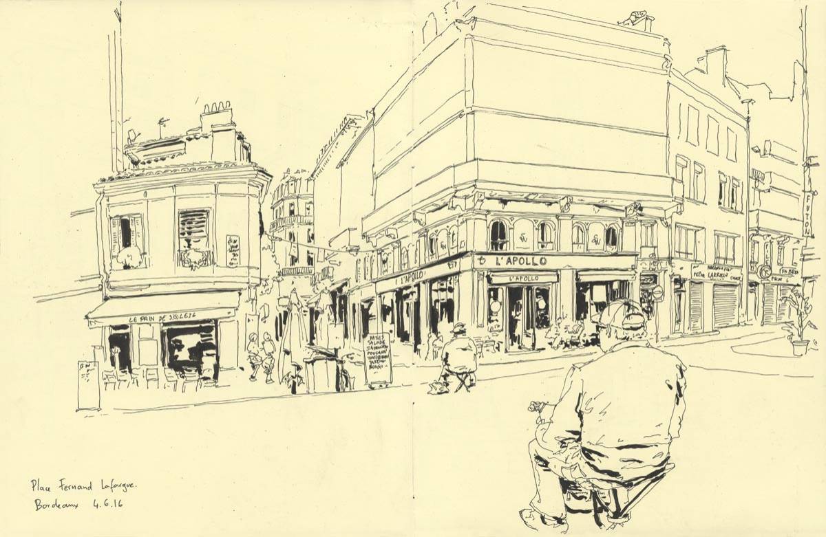 Bordeaux, rencontre Urban Sketchers, Place Fernand Lafargue, 