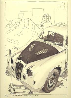 Carrosserie HH, Jaguar, Croquis aux feutres dans l'atelier
20cm x 30cm environ