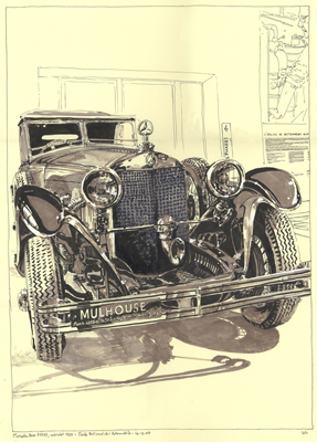 Croquis au Musée de l'automobile de Mulhouse, Mercedes 710SS cabriolet, Réalisé pendant les journées des artistes automobiles
Feutres.
46cm x 61cm