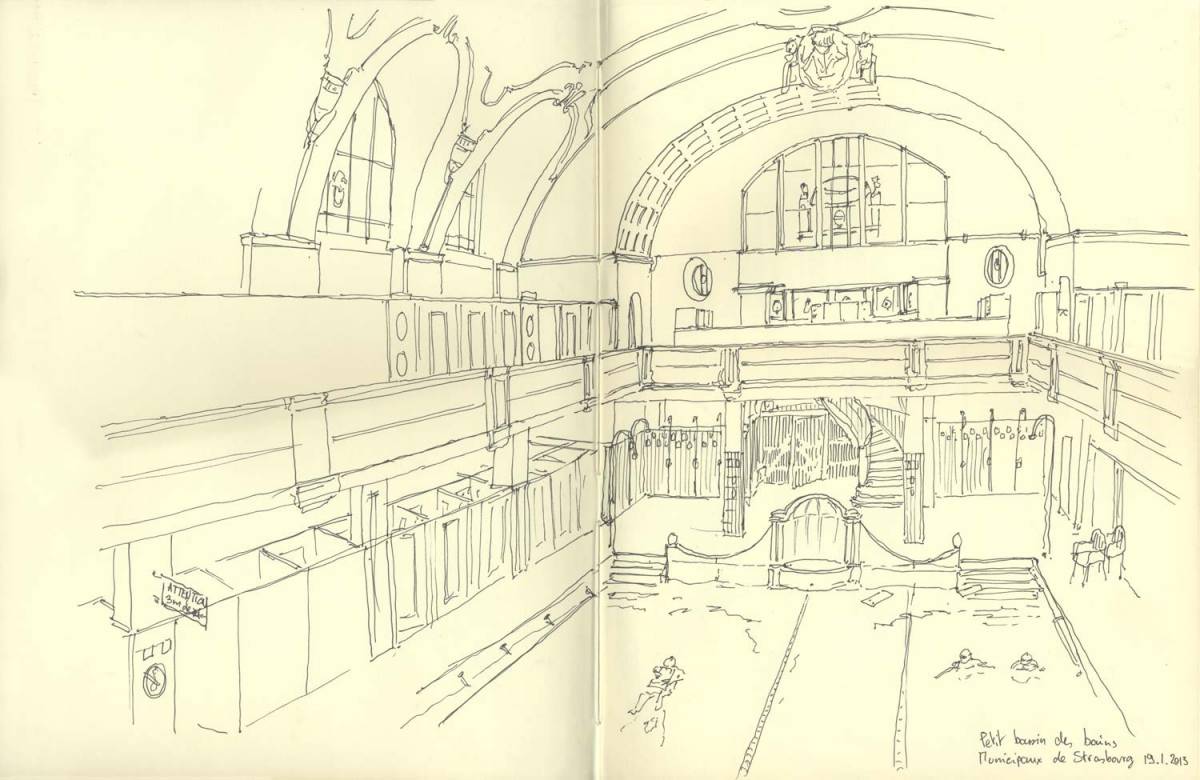 Strasbourg, Bains Municipaux de Strasbourg, Petite piscine, croquis lors du 38ème sketchcrawl