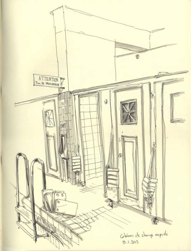 Strasbourg, Bains Municipaux de Strasbourg, Cabines, croquis lors du 38ème sketchcrawl