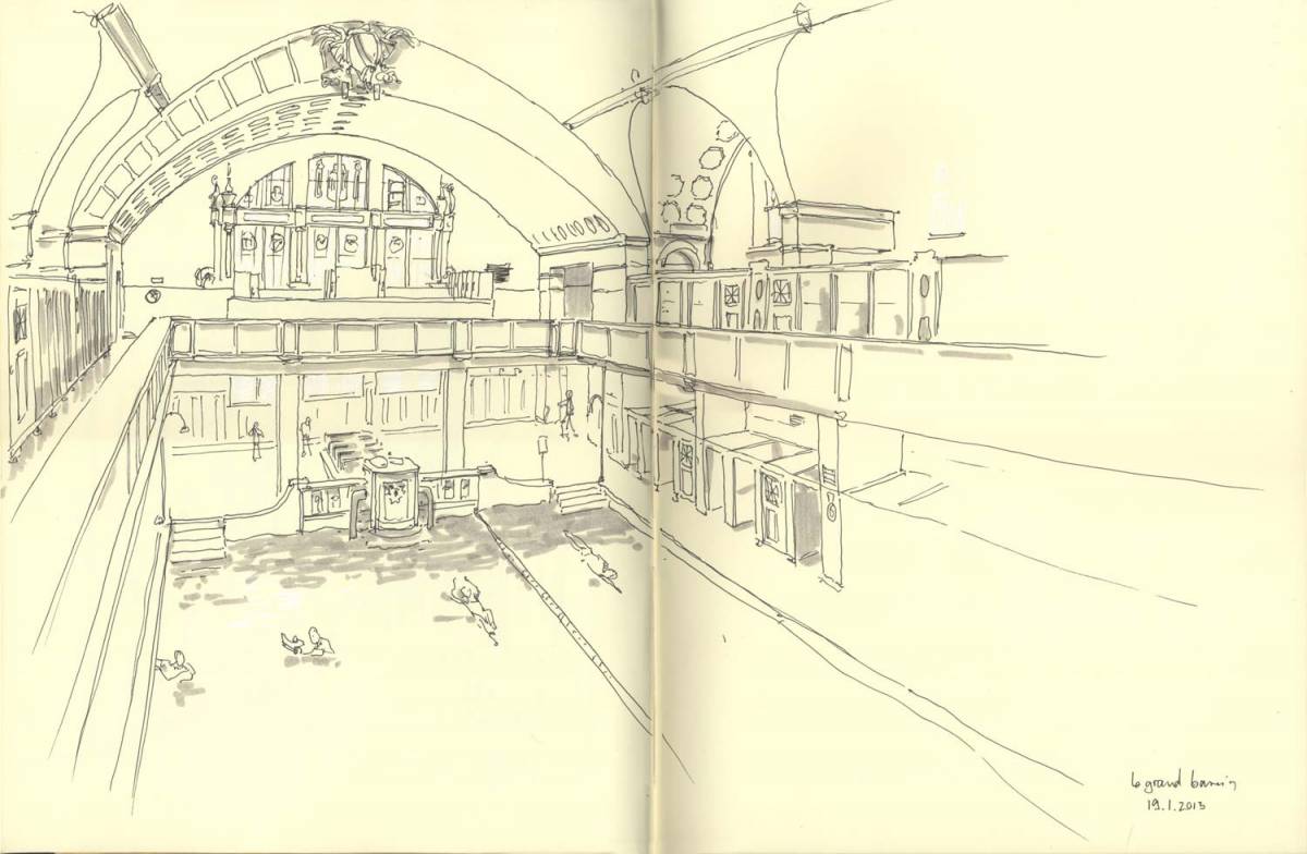 Strasbourg, Bains Municipaux de Strasbourg, Grande piscine, croquis lors du 38ème sketchcrawl