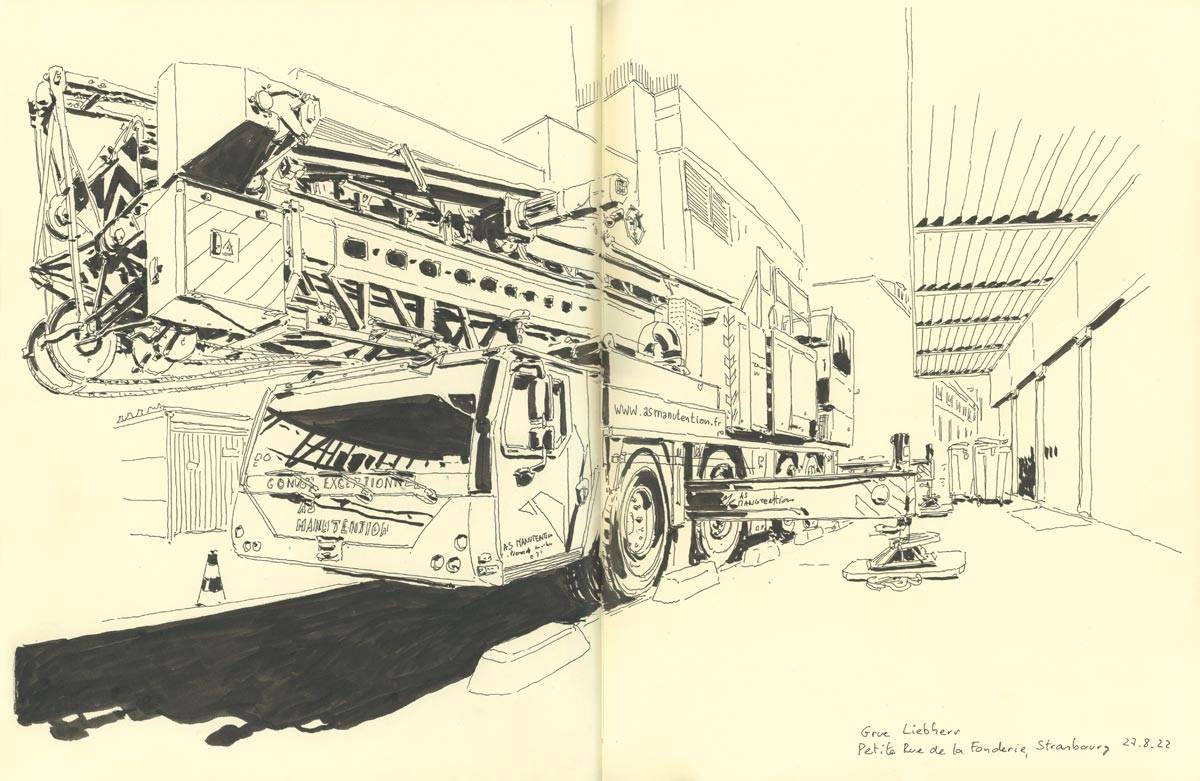 Strasbourg, Petite rue de la Fonderie, Grue mobile Lebherr