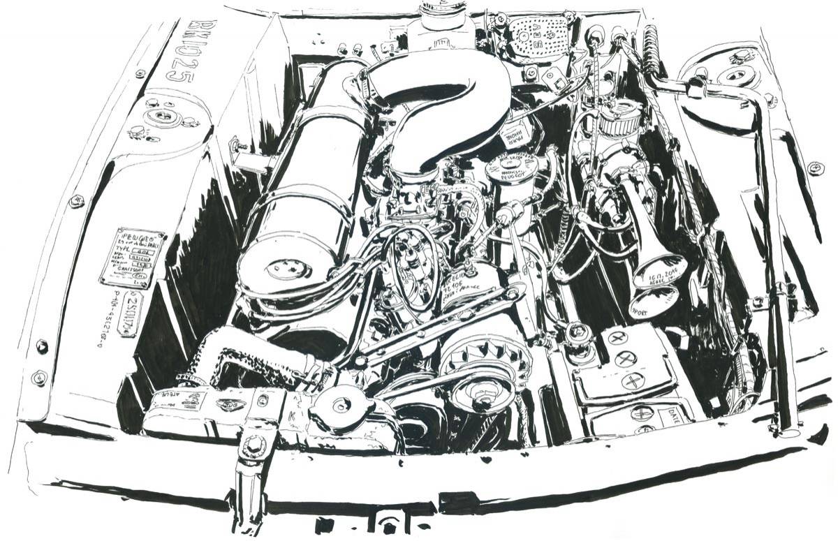 Croquis de garages, Ma Peugeot 404 à l'Atelier de Jojo, 