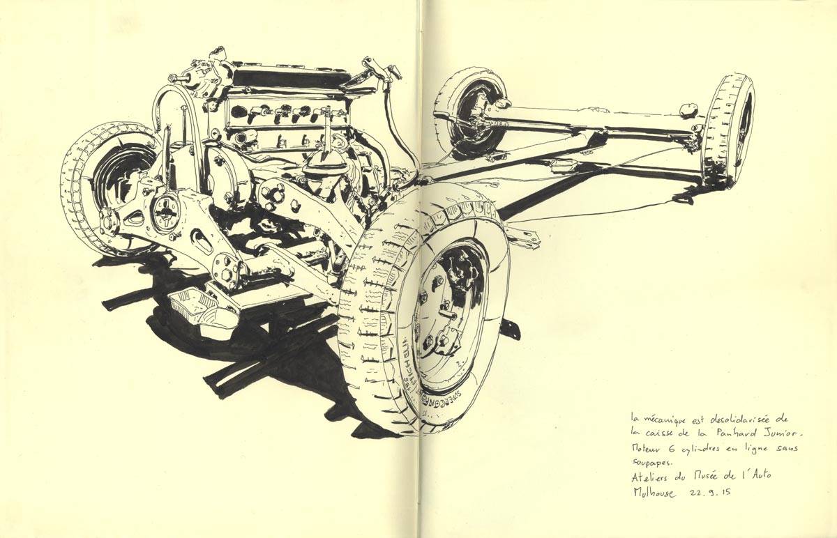 Croquis de garages, Panhard Levassor Dynamic Coupé Junior, Dans les ateliers du Musée de l'Automobile de Mulhouse