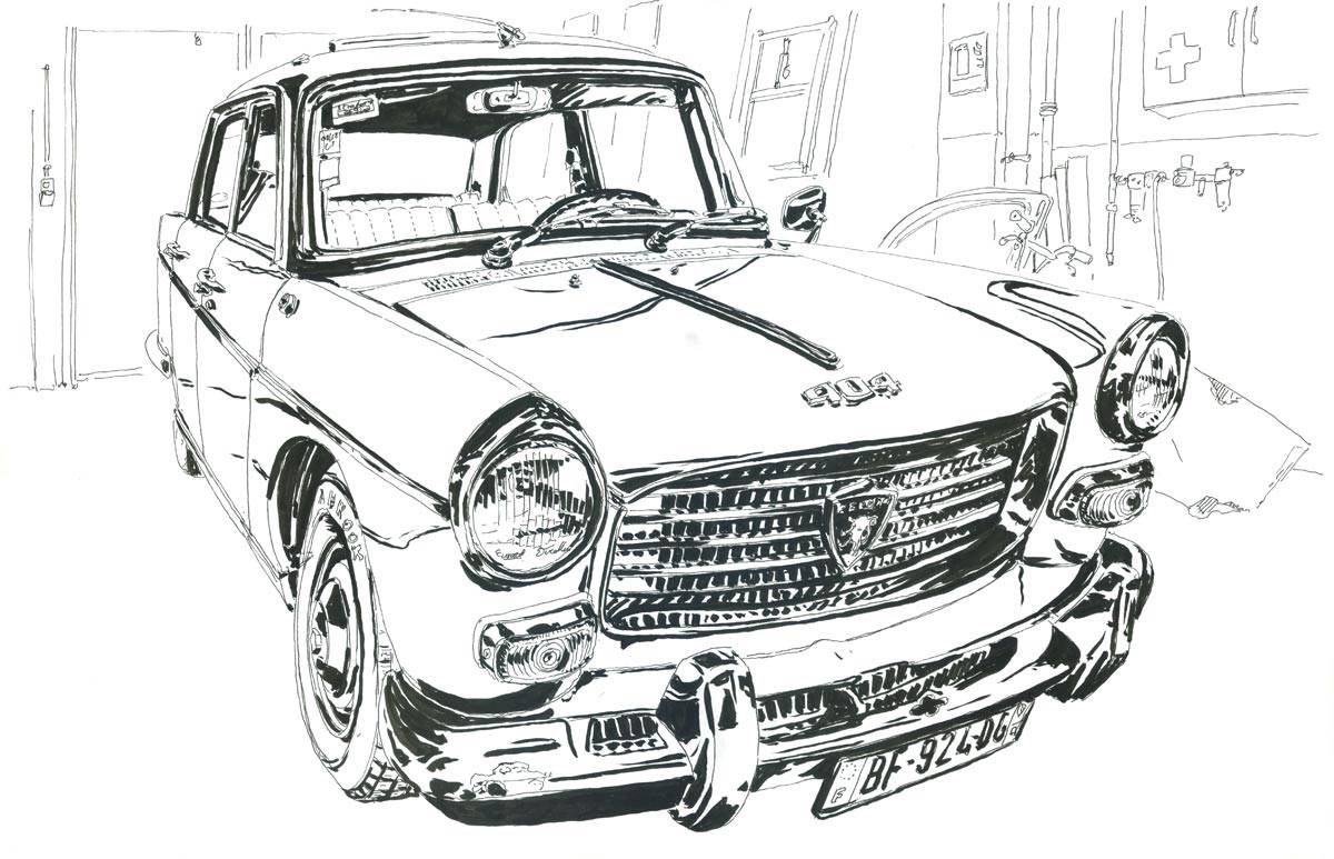 Croquis de garages, Ma Peugeot 404 à l'Atelier de Jojo, 