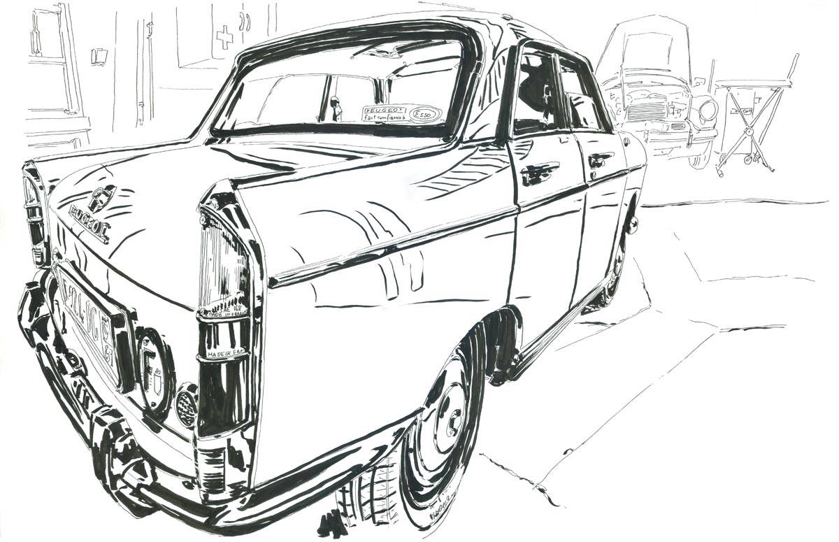 Croquis de garages, Ma Peugeot 404 à l'Atelier de Jojo, 