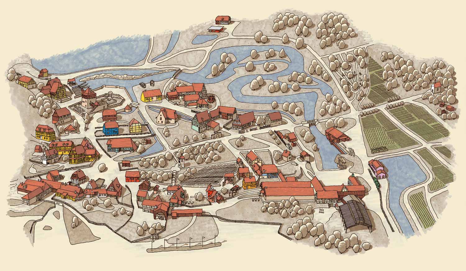 Ecomusée d'Ungersheim, Plan du musée, Dessin d'après un plan de géomètre et un repérage photo sur place.
Feutres