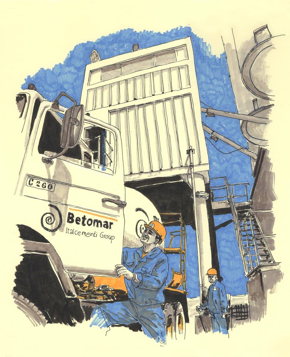 Les Ciments du Maroc, Camion toupie, Camion transportant du ciment.
Croquis pour Saga communication - Cassablanca - Maroc