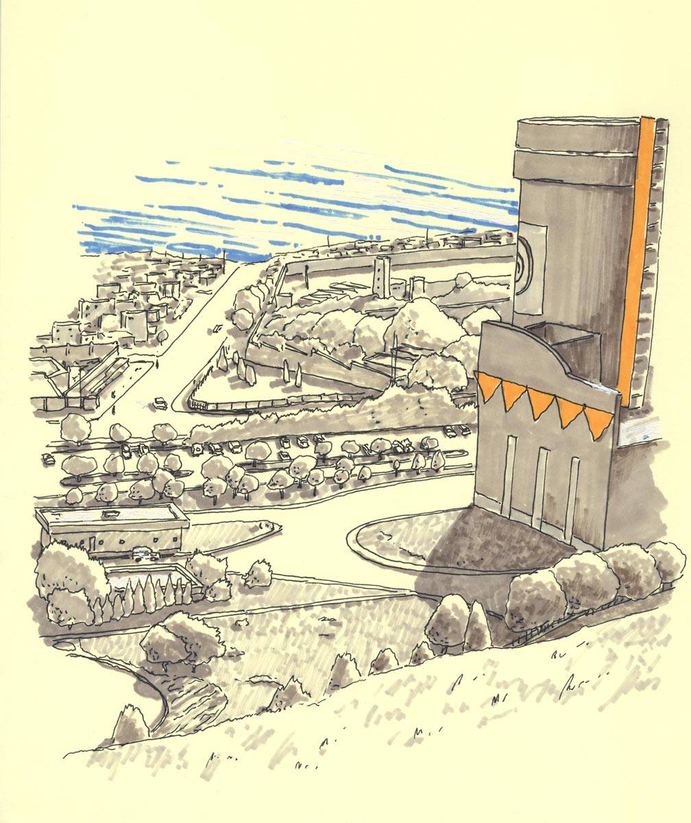 Les Ciments du Maroc, Cimenterie vue de la coline, Croquis pour Saga communication - Cassablanca - Maroc