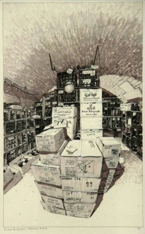 Restaurant Gavroche, La cave à vins, Croquis aux feutres sur papier
40 cm x 60 cm environ