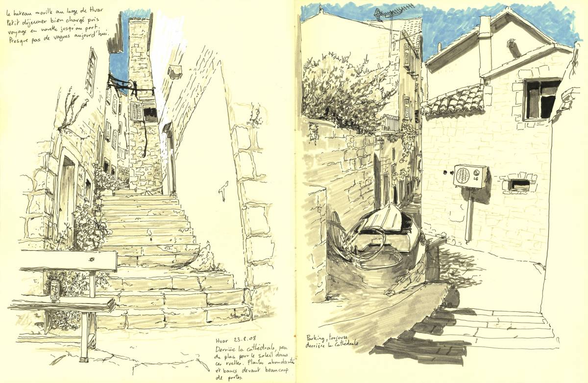 Croisière en Croatie à bord du Club Med 2, Hvar - Croatie, Escaliers et ruelles derrière la cathédrale
