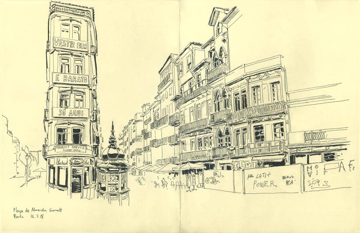 Porto, symposium Urban Sketchers, Plaça de Almeida Garrett, 