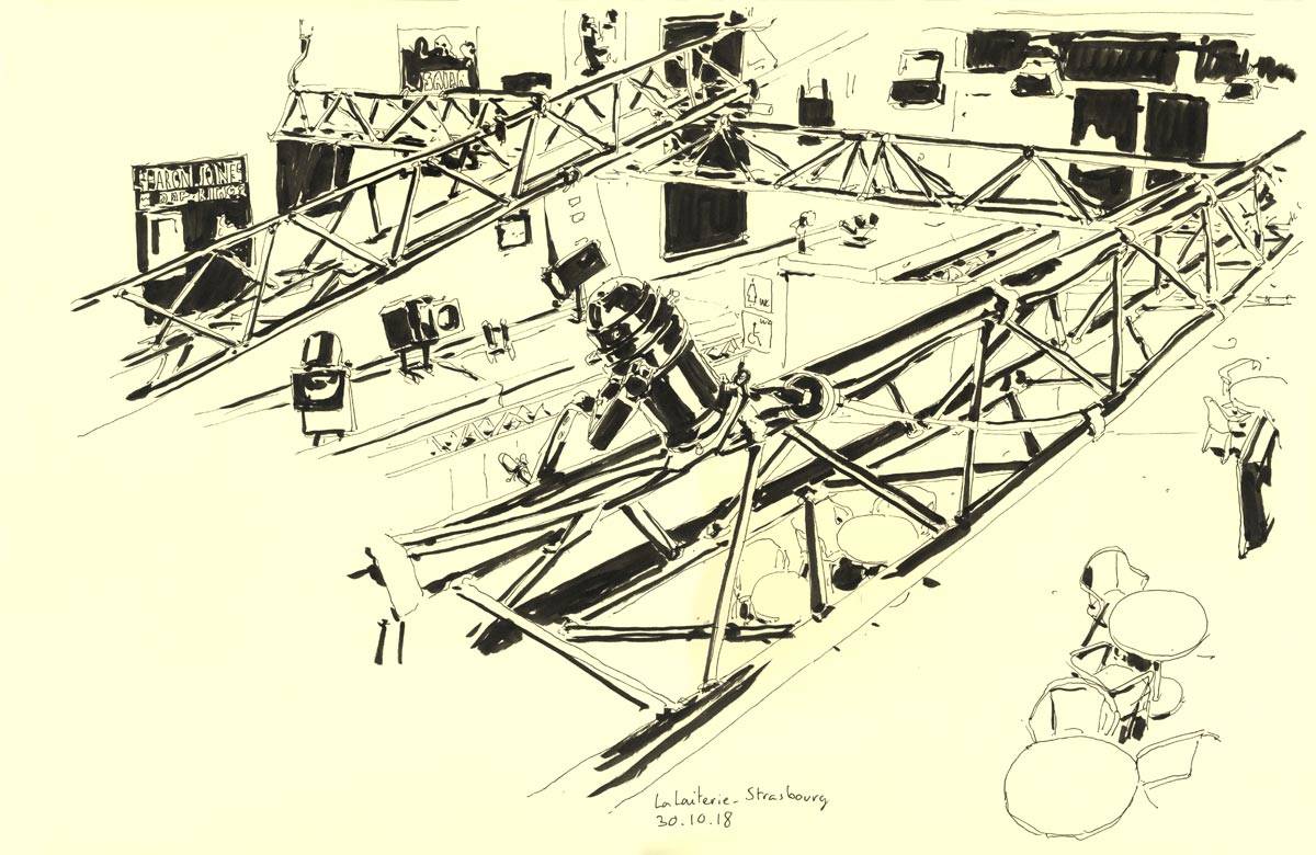 La Laiterie, voyage à domicile, Hall, Travail pour célébrer les 25 ans de la Laiterie, salle de musiques actuelle de Strasbourg.
Commandé par Artefact PRL