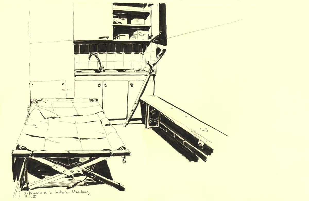 La Laiterie, voyage à domicile, Infirmerie, Travail pour célébrer les 25 ans de la Laiterie, salle de musiques actuelle de Strasbourg.
Commandé par Artefact PRL
